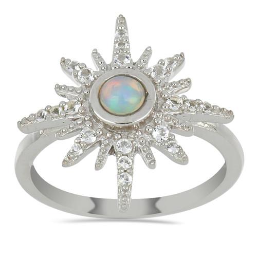 BUY ETHIOPIAN OPAL GEMSTONE CLASSIC RING IN STERLING SILVER